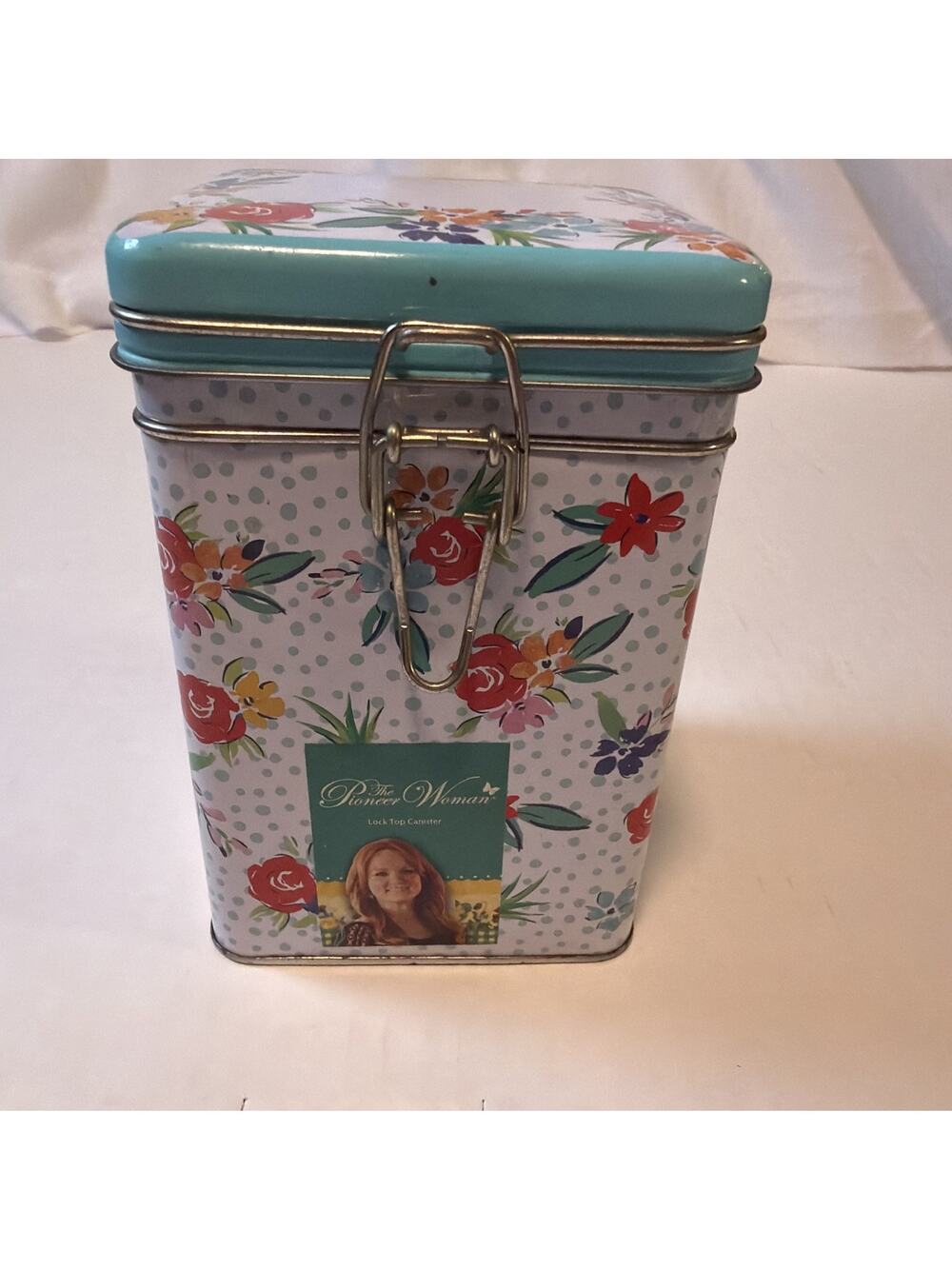 The Pioneer Woman Hinged Lock Top Tin Canister Floral Pattern 6.5"